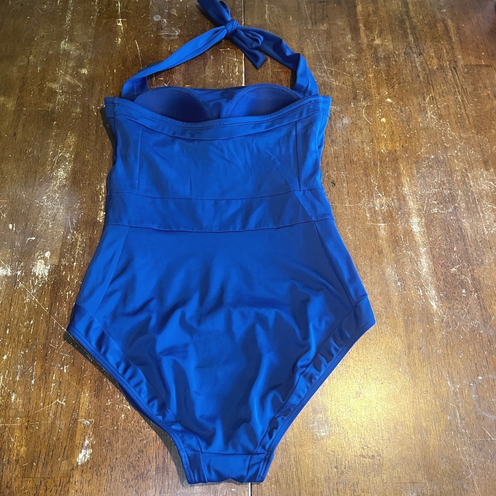 Boden Navy Blue Santorini Halter One Piece Swimsuit Padded Ruched Womens US 6L - Picture 3 of 11
